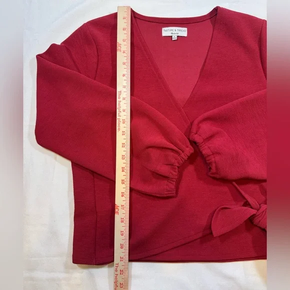 Madewell Texture & Thread Red V-Neck Wrap Blouse - Picture 4 of 11